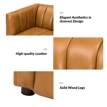 Olinto Modern 83-Inch Genuine Leather Curved Couch Sofa with Channel Back by HULALA HOME