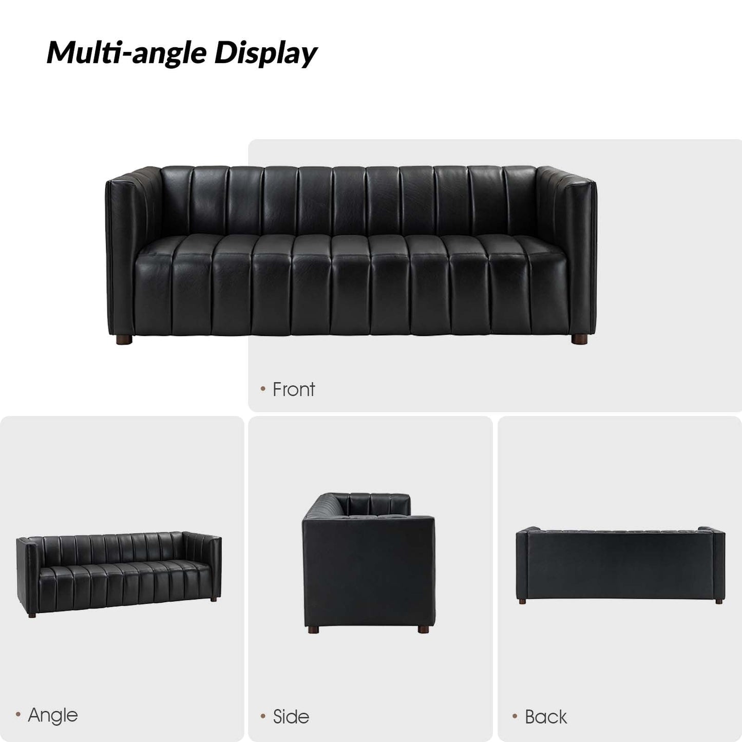 Olinto Modern 83-Inch Genuine Leather Curved Couch Sofa with Channel Back by HULALA HOME
