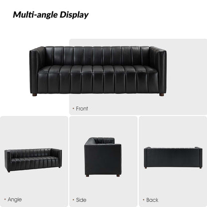 Olinto Modern 83-Inch Genuine Leather Curved Couch Sofa with Channel Back by HULALA HOME