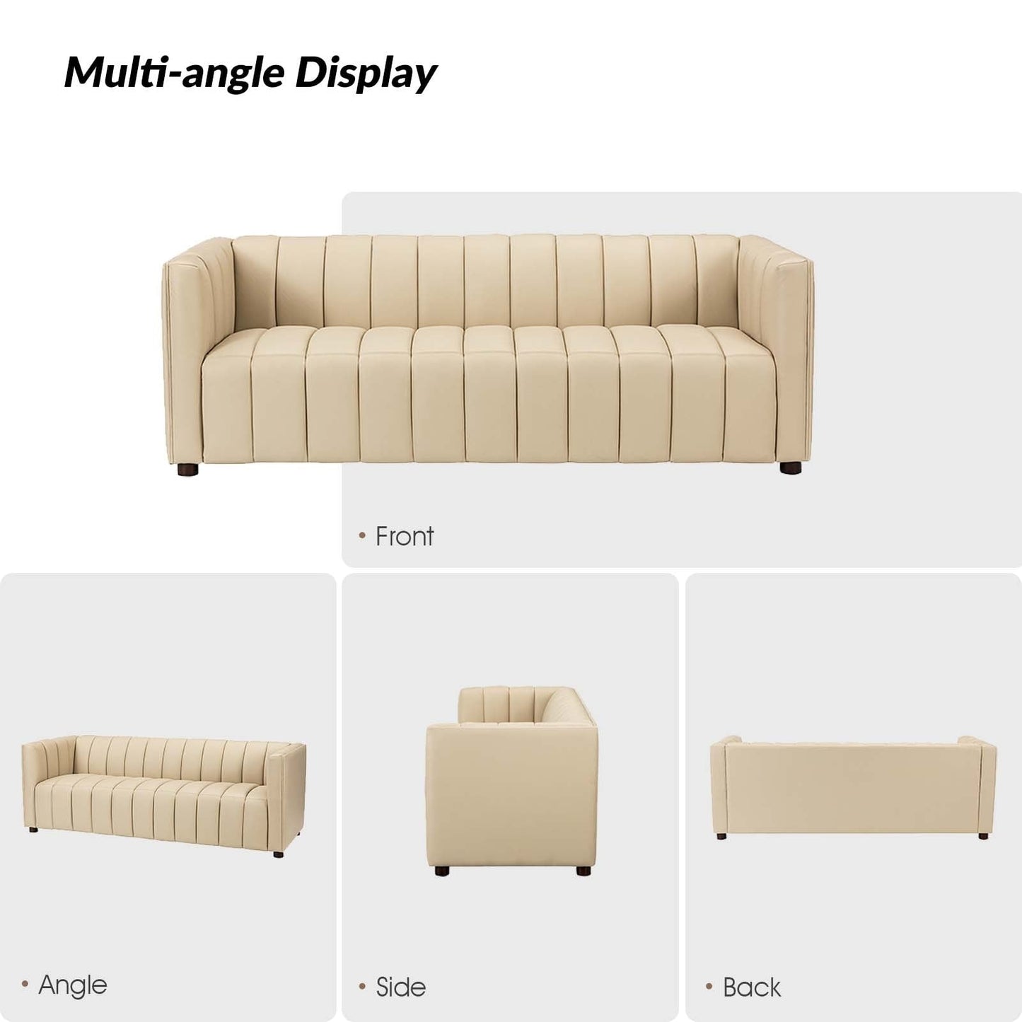 Olinto Modern 83-Inch Genuine Leather Curved Couch Sofa with Channel Back by HULALA HOME
