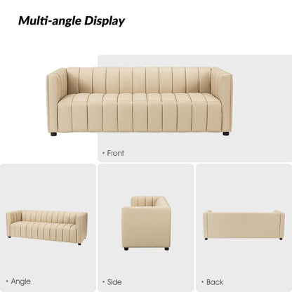 Olinto Modern 83-Inch Genuine Leather Curved Couch Sofa with Channel Back by HULALA HOME