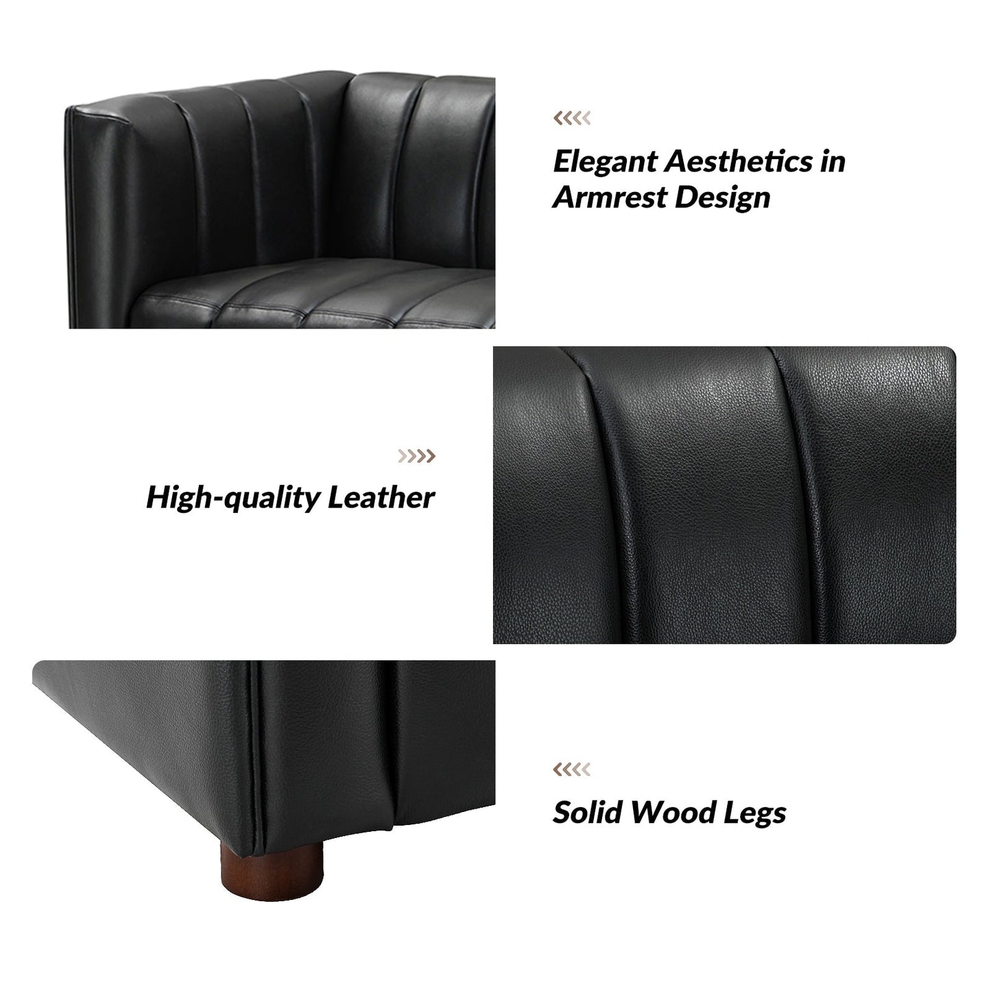 Olinto Modern 83-Inch Genuine Leather Curved Couch Sofa with Channel Back by HULALA HOME