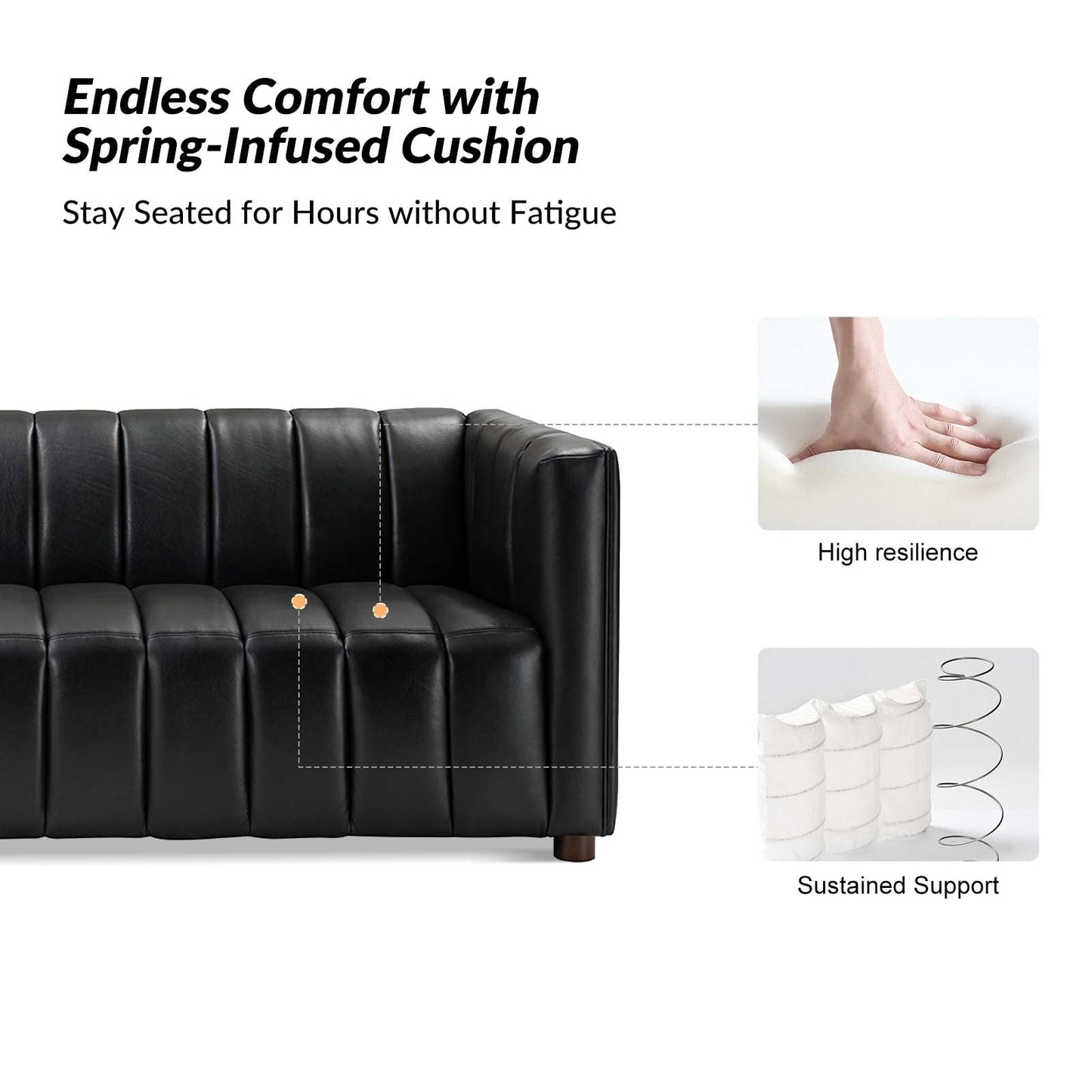 Olinto Modern 83-Inch Genuine Leather Curved Couch Sofa with Channel Back by HULALA HOME