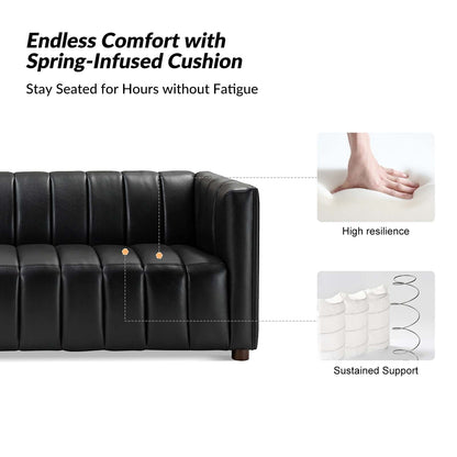 Olinto Modern 83-Inch Genuine Leather Curved Couch Sofa with Channel Back by HULALA HOME