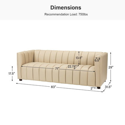 Olinto Modern 83-Inch Genuine Leather Curved Couch Sofa with Channel Back by HULALA HOME