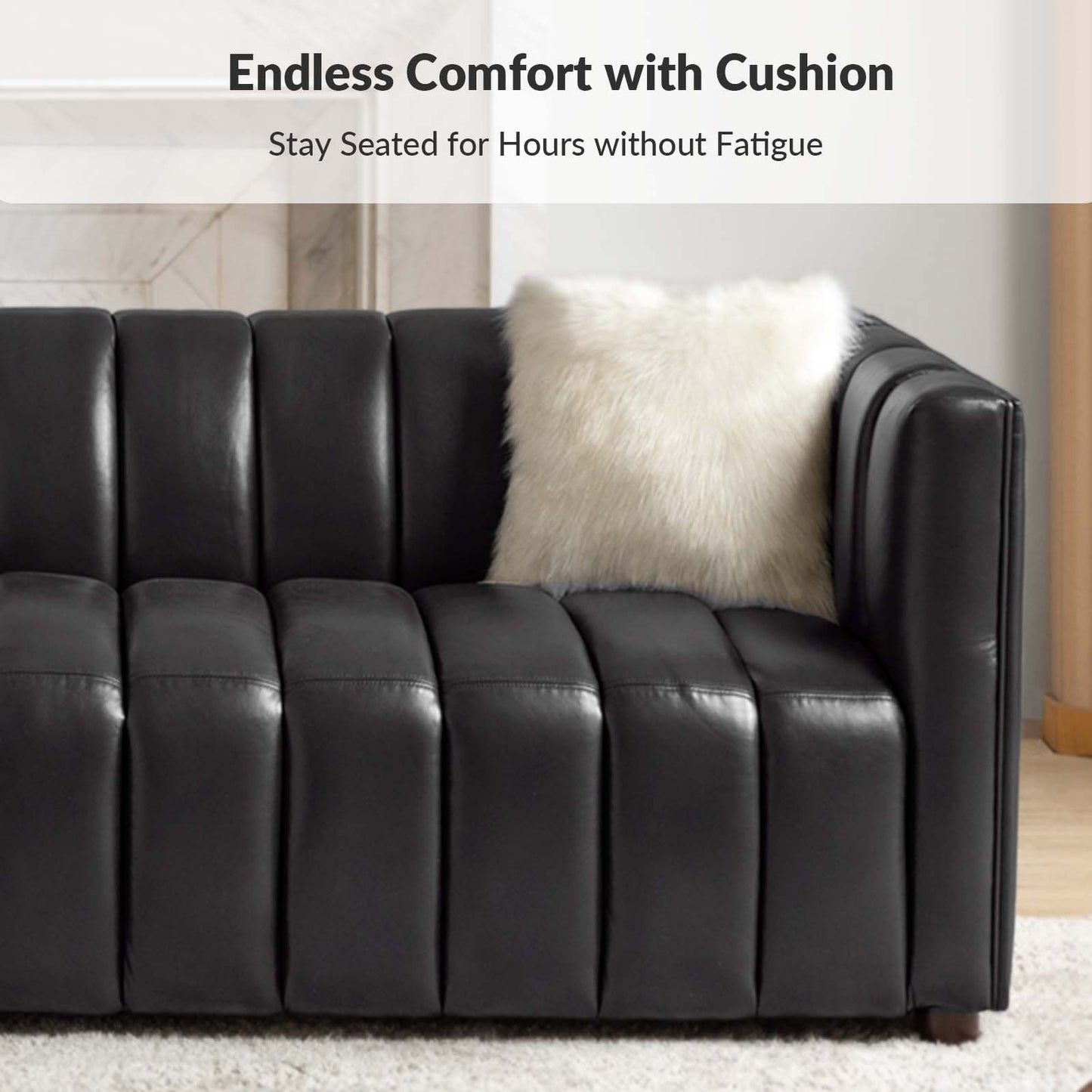 Olinto Modern 83-Inch Genuine Leather Curved Couch Sofa with Channel Back by HULALA HOME