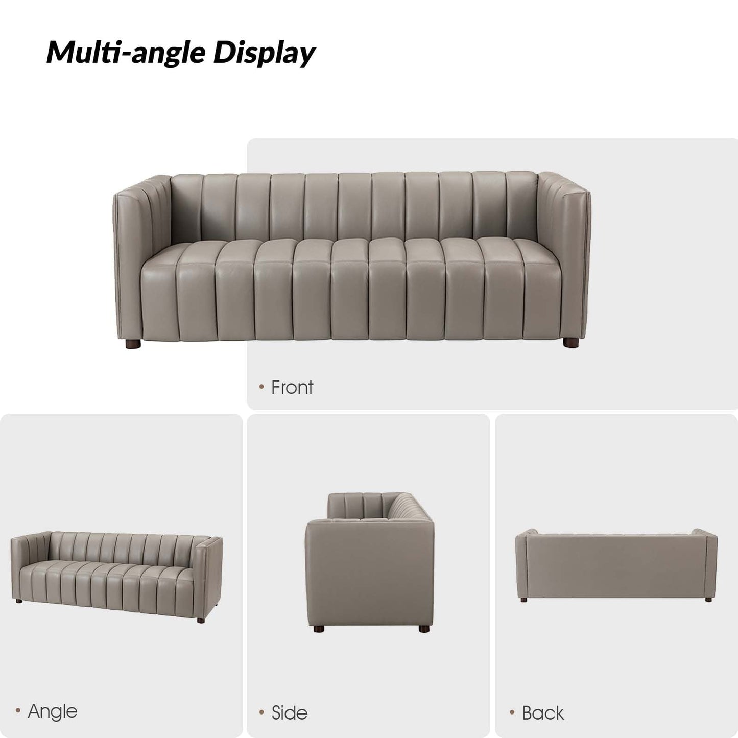 Olinto Modern 83-Inch Genuine Leather Curved Couch Sofa with Channel Back by HULALA HOME