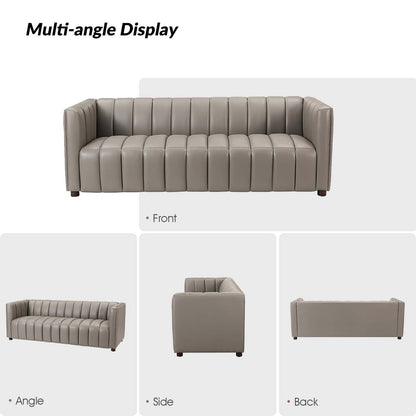Olinto Modern 83-Inch Genuine Leather Curved Couch Sofa with Channel Back by HULALA HOME