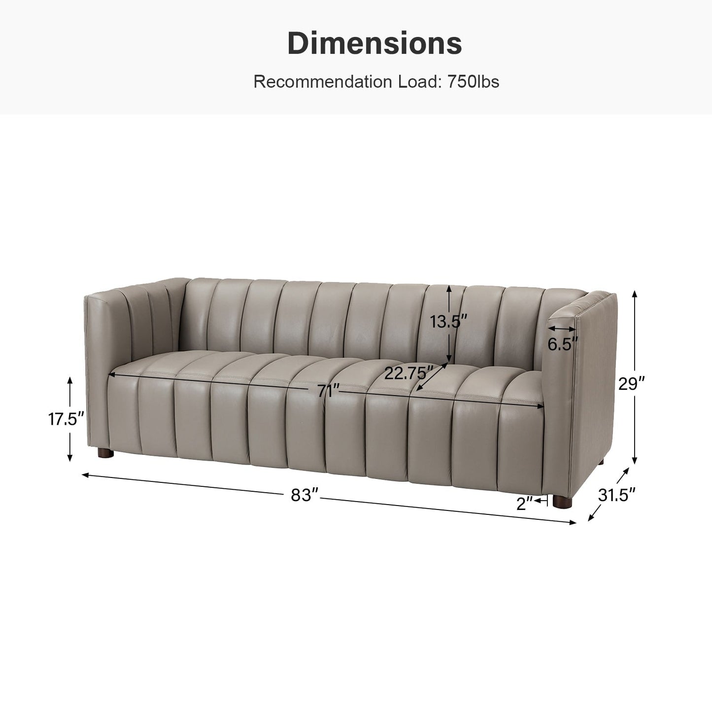 Olinto Modern 83-Inch Genuine Leather Curved Couch Sofa with Channel Back by HULALA HOME