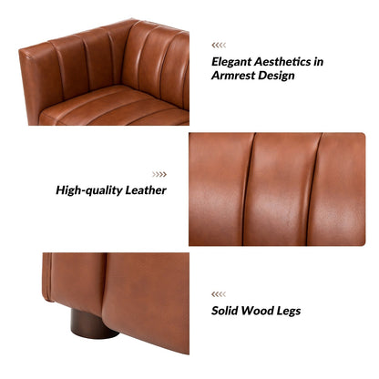 Olinto Modern 83-Inch Genuine Leather Curved Couch Sofa with Channel Back by HULALA HOME