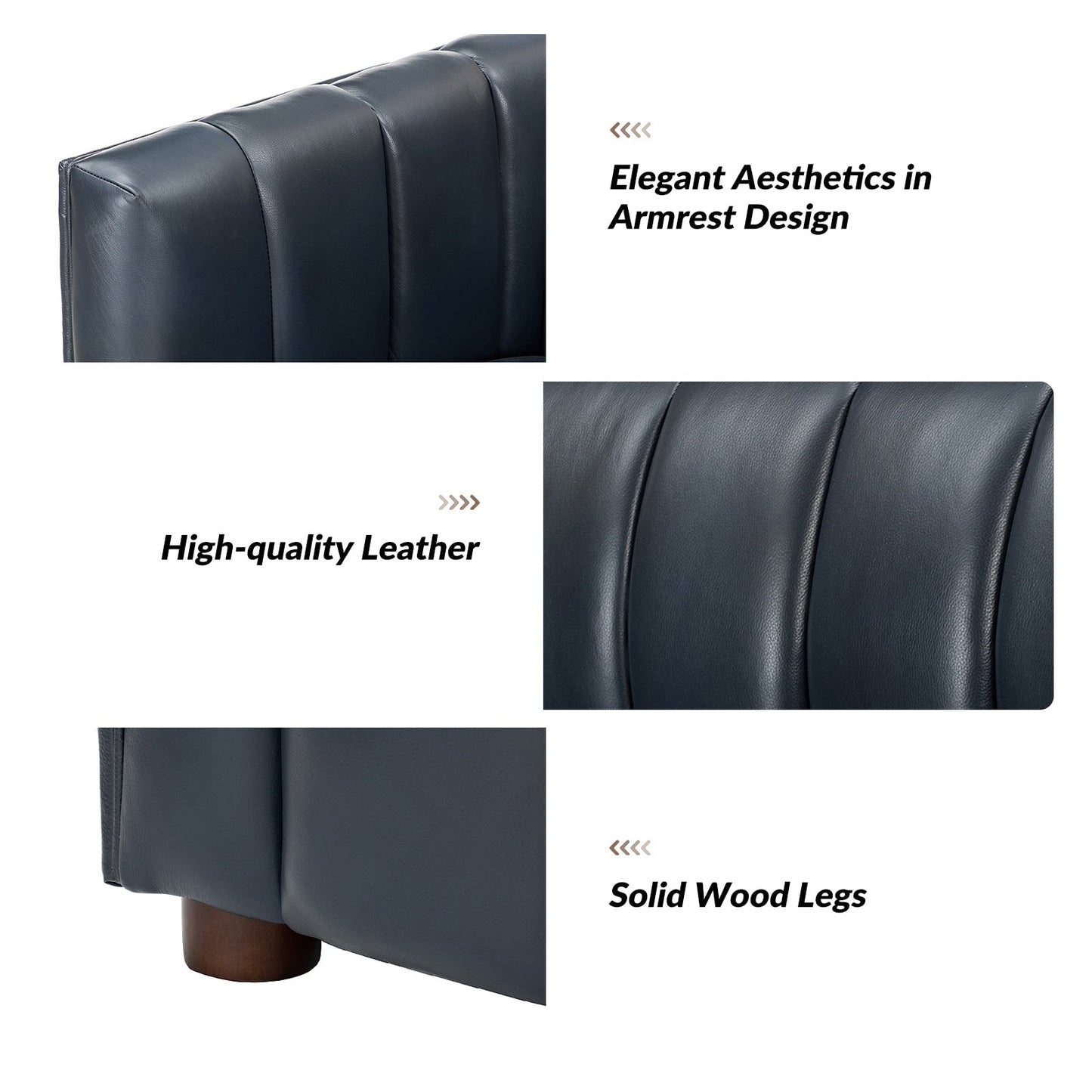 Olinto Modern 83-Inch Genuine Leather Curved Couch Sofa with Channel Back by HULALA HOME