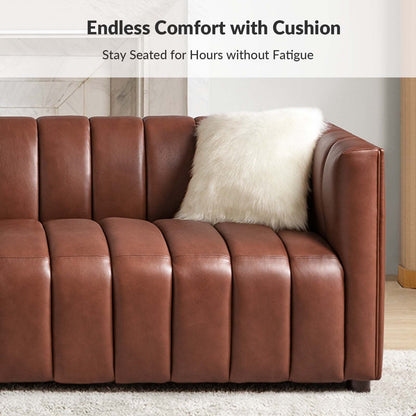 Olinto Modern 83-Inch Genuine Leather Curved Couch Sofa with Channel Back by HULALA HOME
