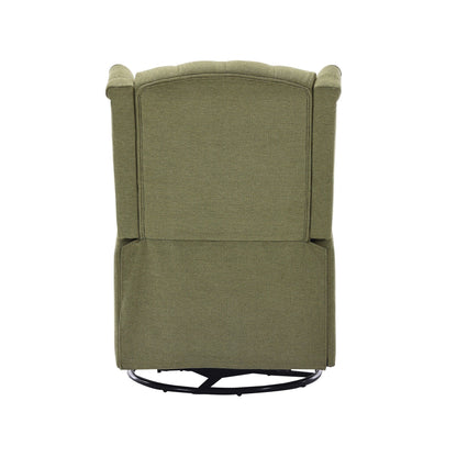 Olive Green Linen 360Â° Swivel Glider Rocker Manual Recliner with Button-tufted Backrest and Footrest for Living Room, Bedroom