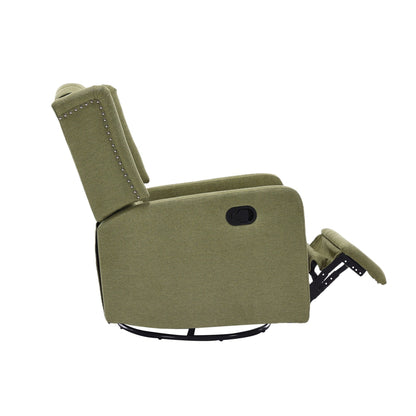 Olive Green Linen 360Â° Swivel Glider Rocker Manual Recliner with Button-tufted Backrest and Footrest for Living Room, Bedroom