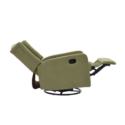 Olive Green Linen 360Â° Swivel Glider Rocker Manual Recliner with Button-tufted Backrest and Footrest for Living Room, Bedroom