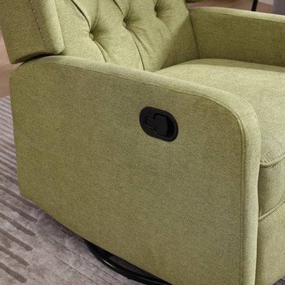Olive Green Linen 360Â° Swivel Glider Rocker Manual Recliner with Button-tufted Backrest and Footrest for Living Room, Bedroom