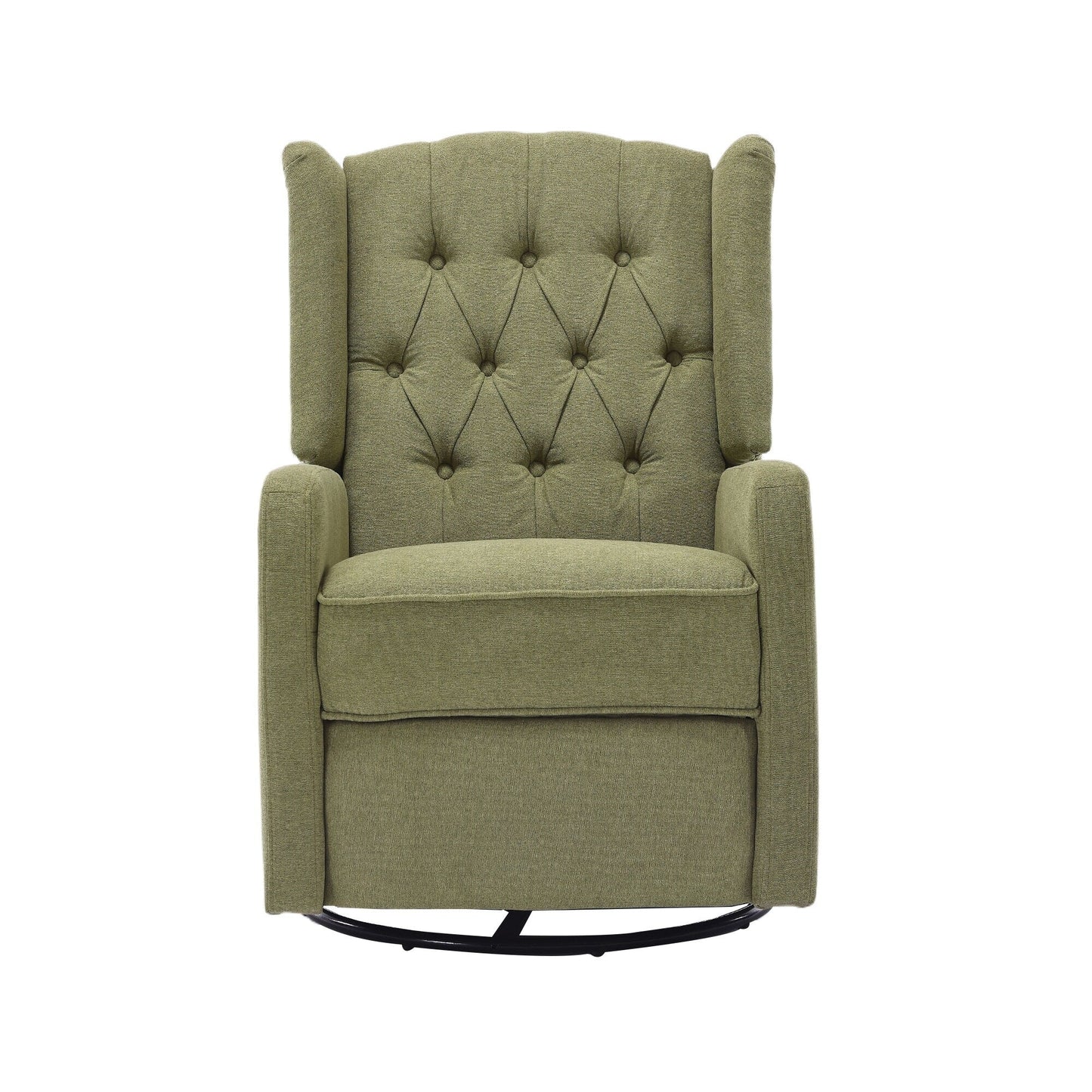 Olive Green Linen 360Â° Swivel Glider Rocker Manual Recliner with Button-tufted Backrest and Footrest for Living Room, Bedroom
