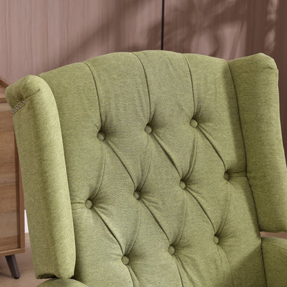 Olive Green Linen 360Â° Swivel Glider Rocker Manual Recliner with Button-tufted Backrest and Footrest for Living Room, Bedroom