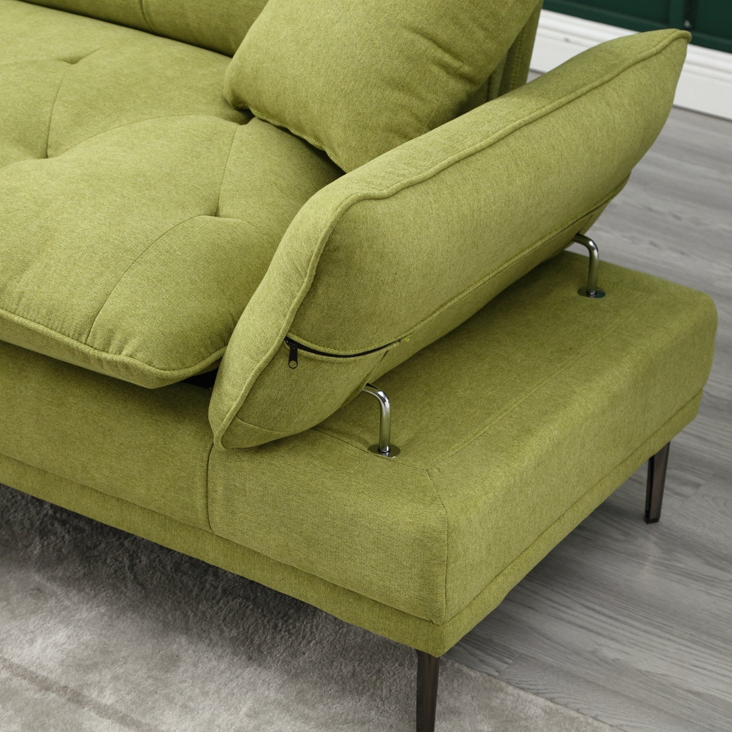 Olive Linen Loveseat Sofa with Adjustable Armrests