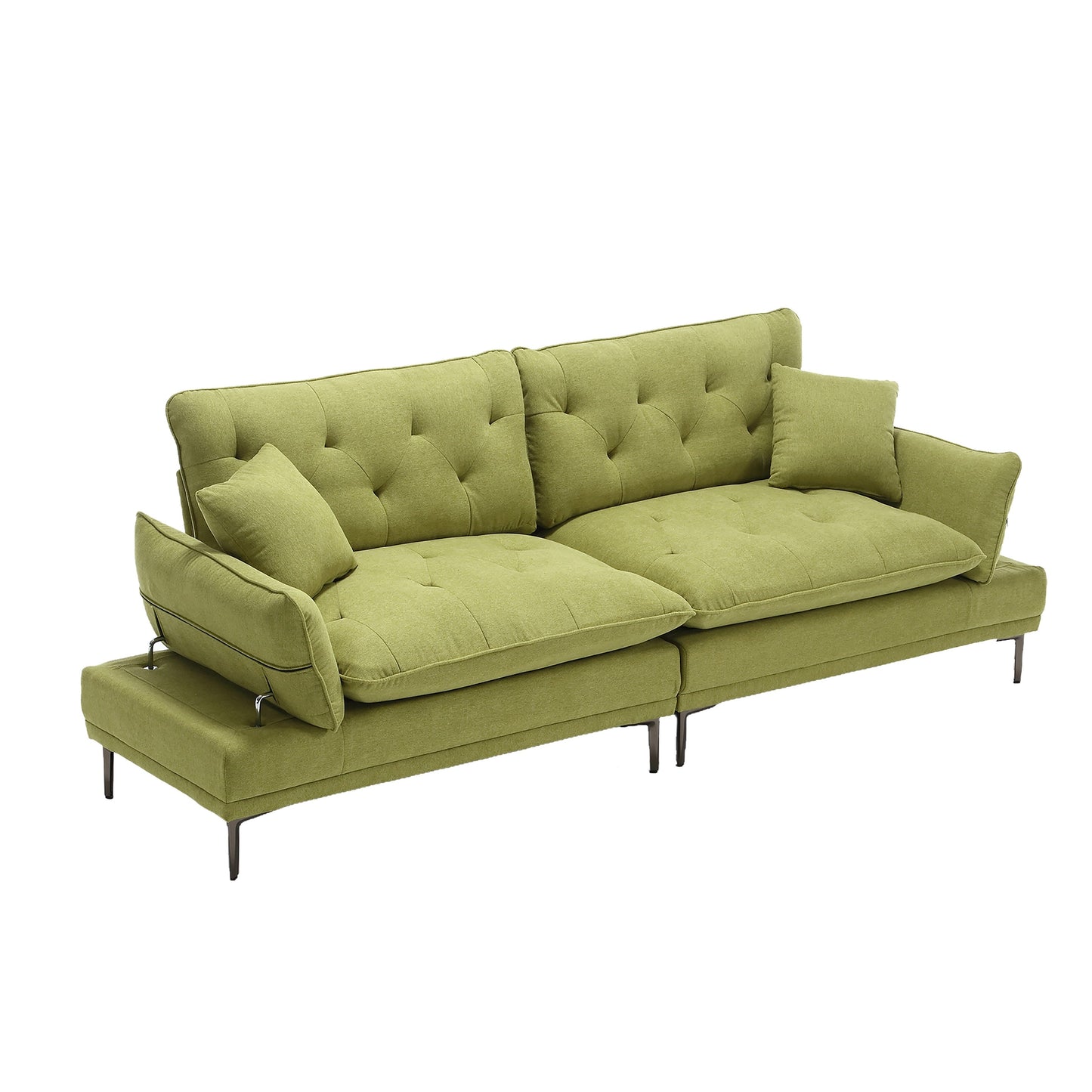 Olive Linen Loveseat Sofa with Adjustable Armrests