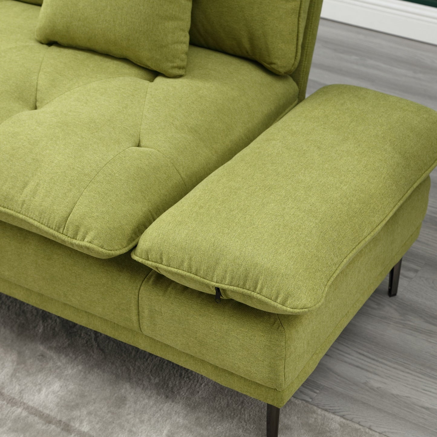 Olive Linen Loveseat Sofa with Adjustable Armrests