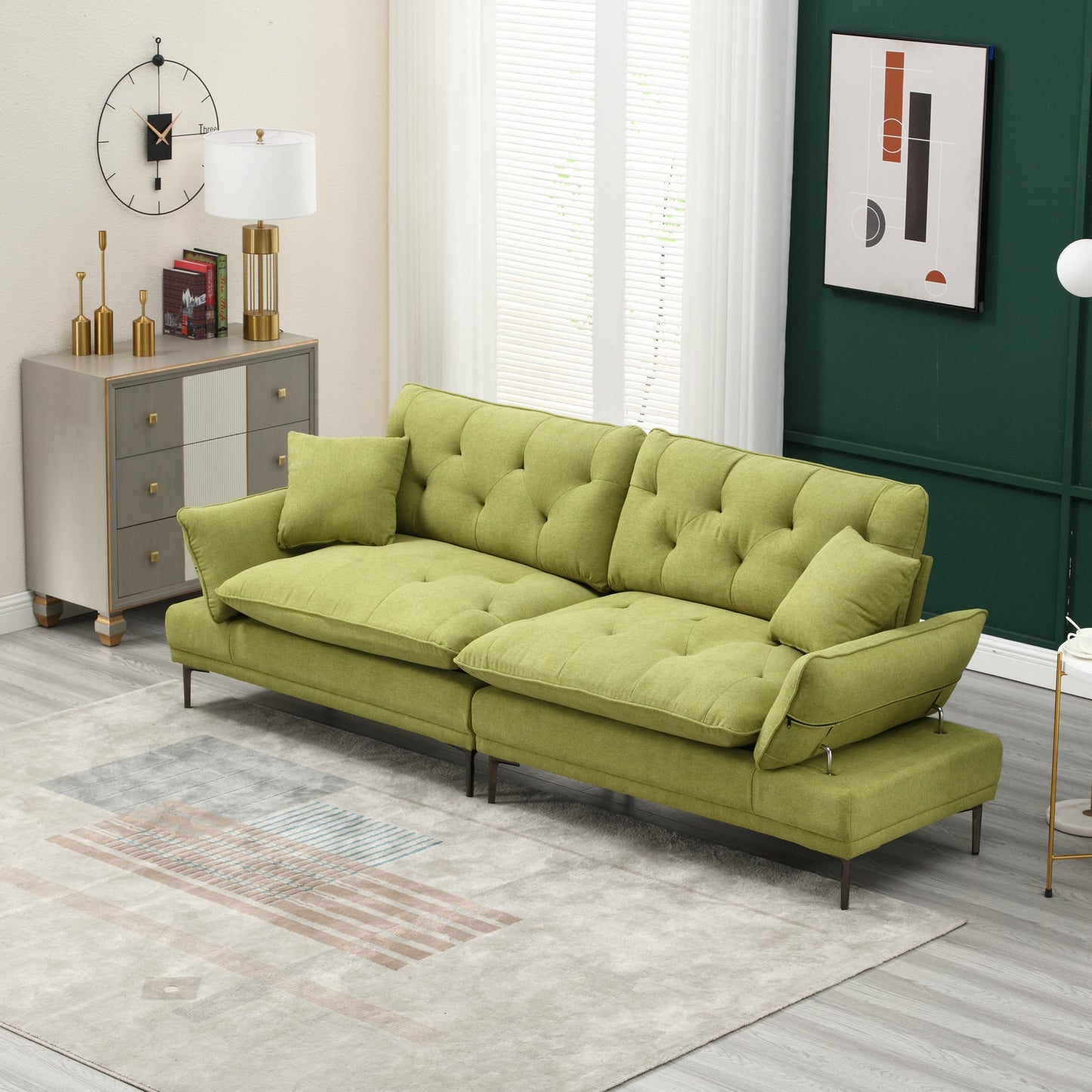 Olive Modern 102.36 Linen Loveseat Sofa with Adjustable Armrests and Tufted Cushions for Living Room