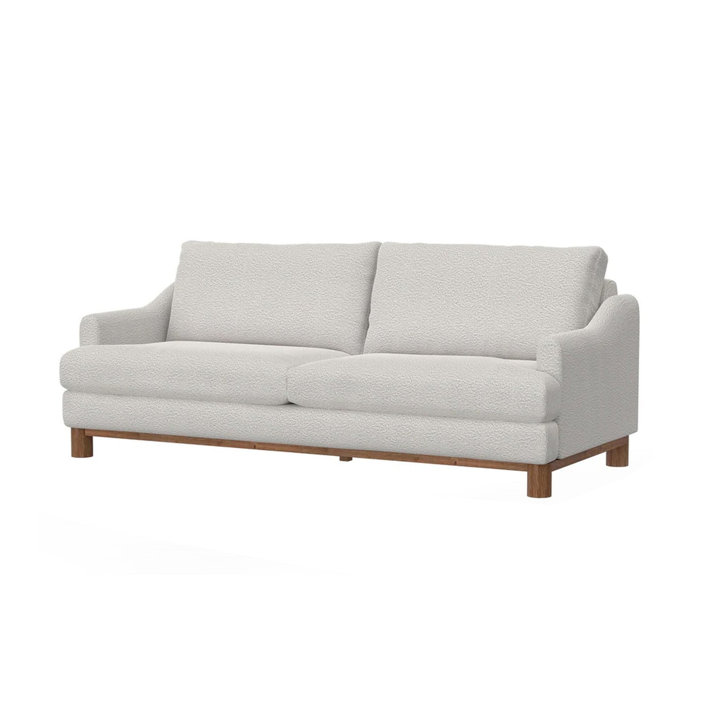 Olum Sofa, 2 Throw Pillows, Modern 85 Inch, Cream White Polyester