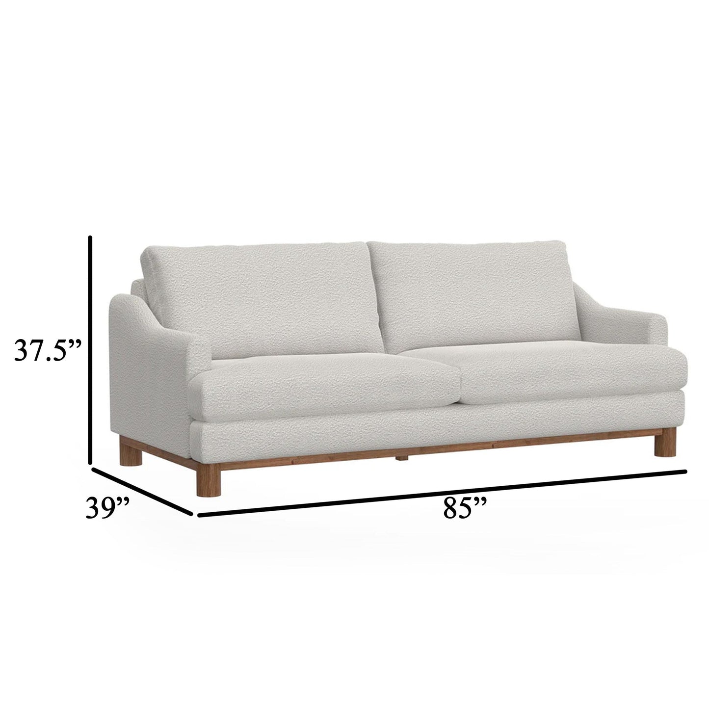 Olum Sofa, 2 Throw Pillows, Modern 85 Inch, Cream White Polyester