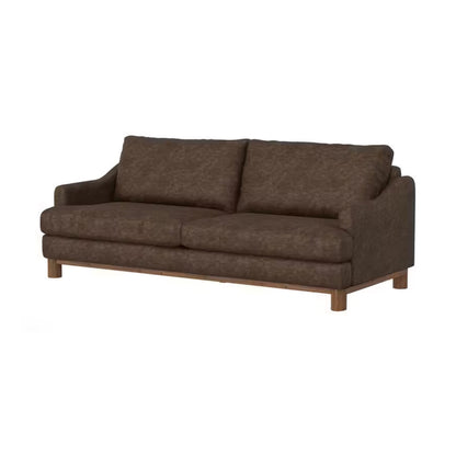 Olum Sofa, 2 Throw Pillows, Modern 85 Inch, Dark Brown Faux Leather