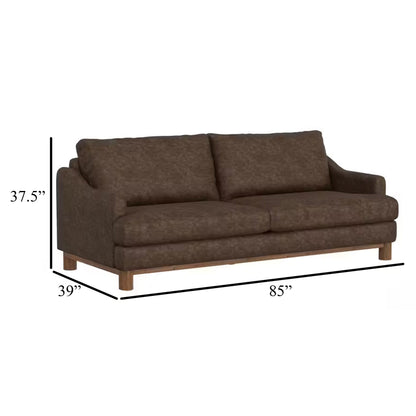Olum Sofa, 2 Throw Pillows, Modern 85 Inch, Dark Brown Faux Leather