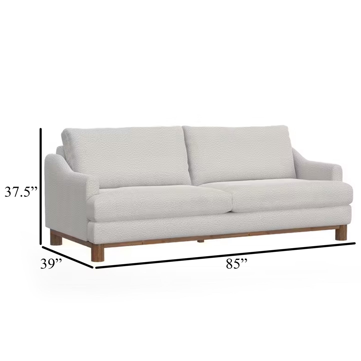 Olum Sofa, 2 Throw Pillows, Modern 85 Inch, Mink White Polyester