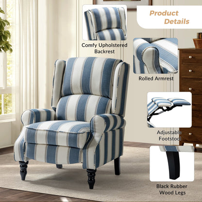 Olympus Upholstered Classic Manual Wingback Recliner with Solid Wood Legs Set of 2 by HULALA HOME