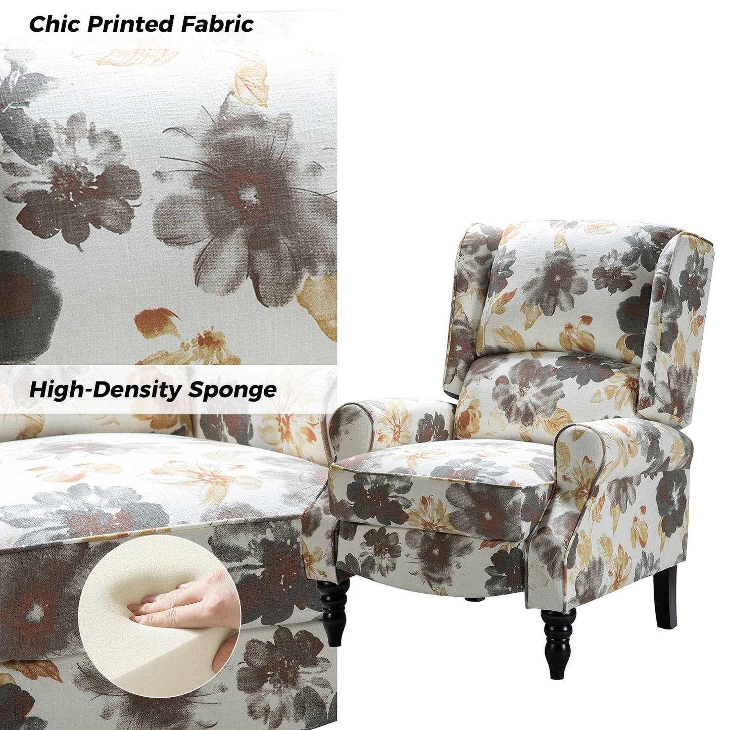 Olympus Upholstered Classic Manual Wingback Recliner with Solid Wood Legs Set of 2 by HULALA HOME