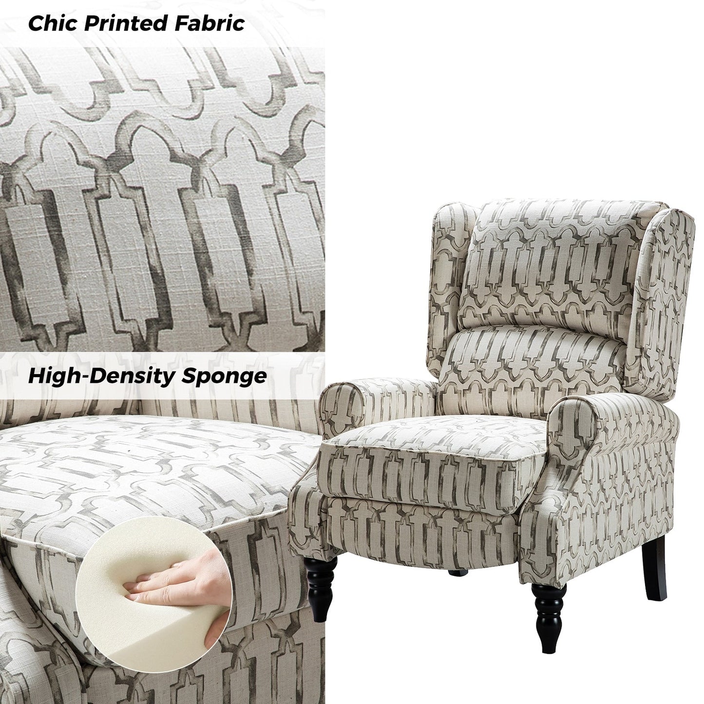 Olympus Upholstered Classic Manual Wingback Recliner with Solid Wood Legs Set of 2 by HULALA HOME