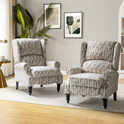 Olympus Upholstered Classic Manual Wingback Recliner with Solid Wood Legs Set of 2 by HULALA HOME