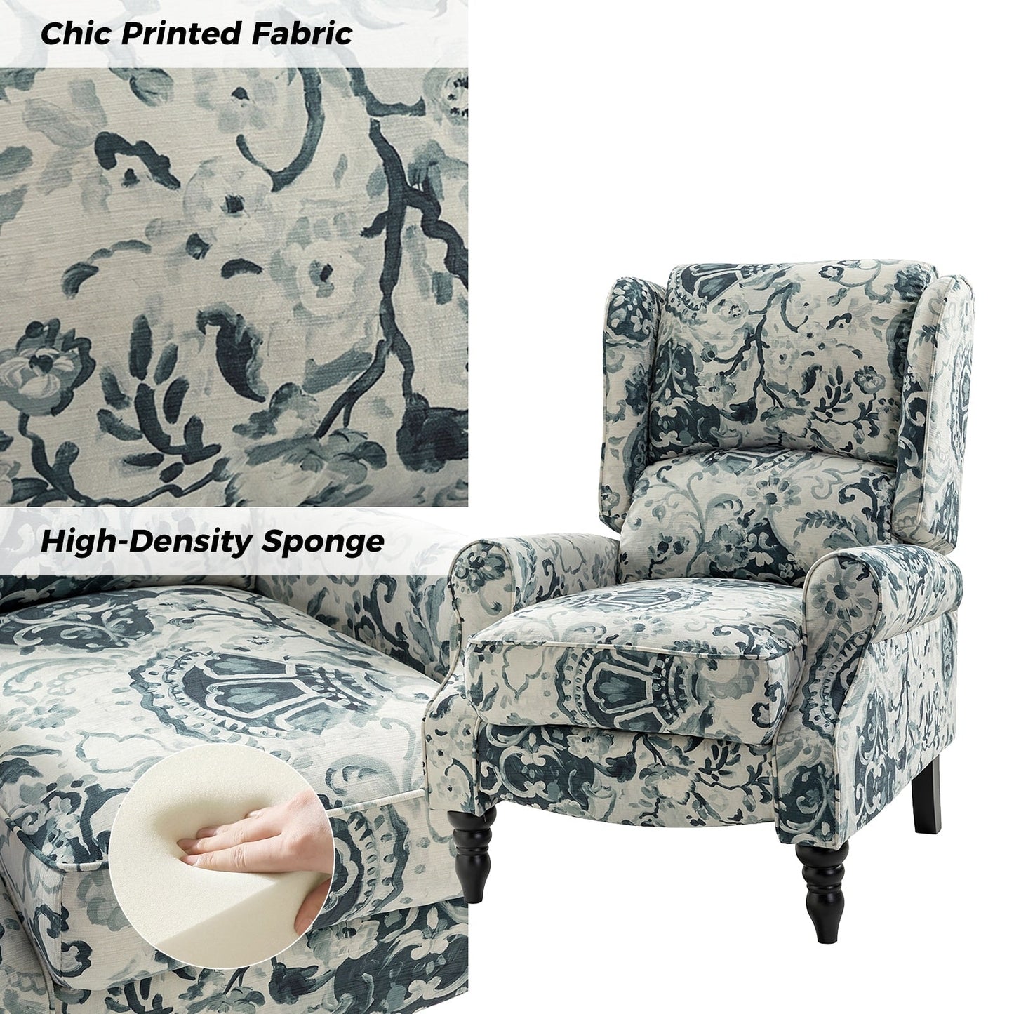 Olympus Upholstered Classic Manual Wingback Recliner with Solid Wood Legs Set of 2 by HULALA HOME