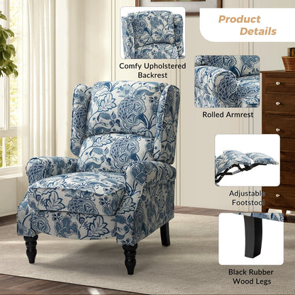 Olympus Upholstered Classic Manual Wingback Recliner with Solid Wood Legs Set of 2 by HULALA HOME