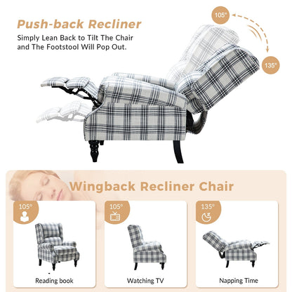 Olympus Upholstered Classic Manual Wingback Recliner with Solid Wood Legs Set of 2 by HULALA HOME