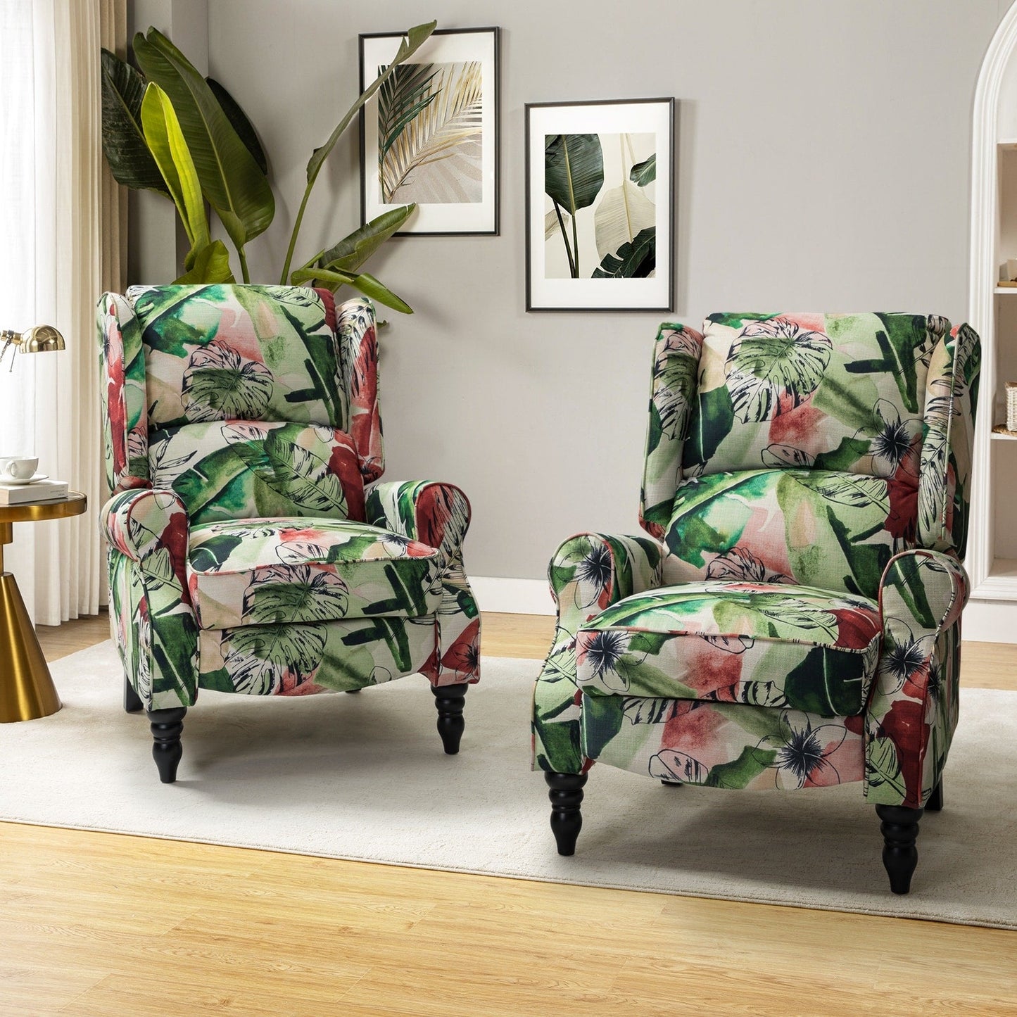 Olympus Upholstered Classic Manual Wingback Recliner with Solid Wood Legs Set of 2 by HULALA HOME