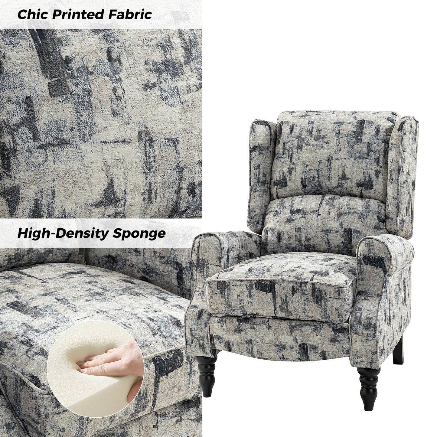 Olympus Upholstered Classic Manual Wingback Recliner with Solid Wood Legs Set of 2 by HULALA HOME