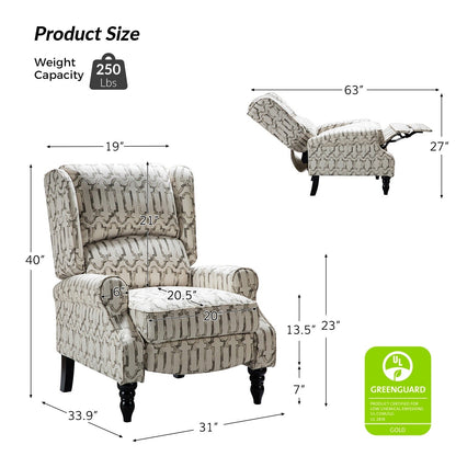 Olympus Upholstered Classic Manual Wingback Recliner with Solid Wood Legs by HULALA HOME