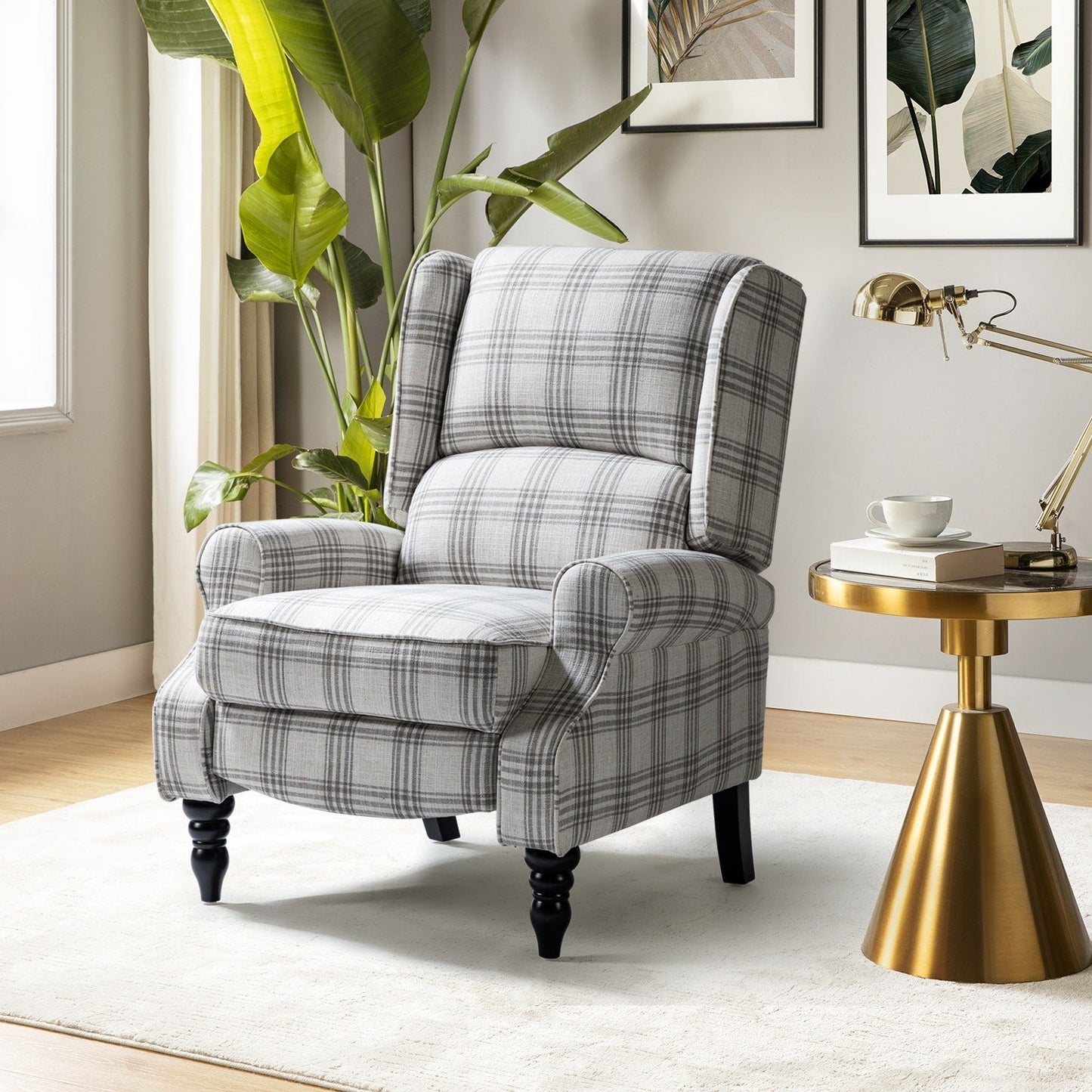 Olympus Upholstered Classic Manual Wingback Recliner with Solid Wood Legs by HULALA HOME