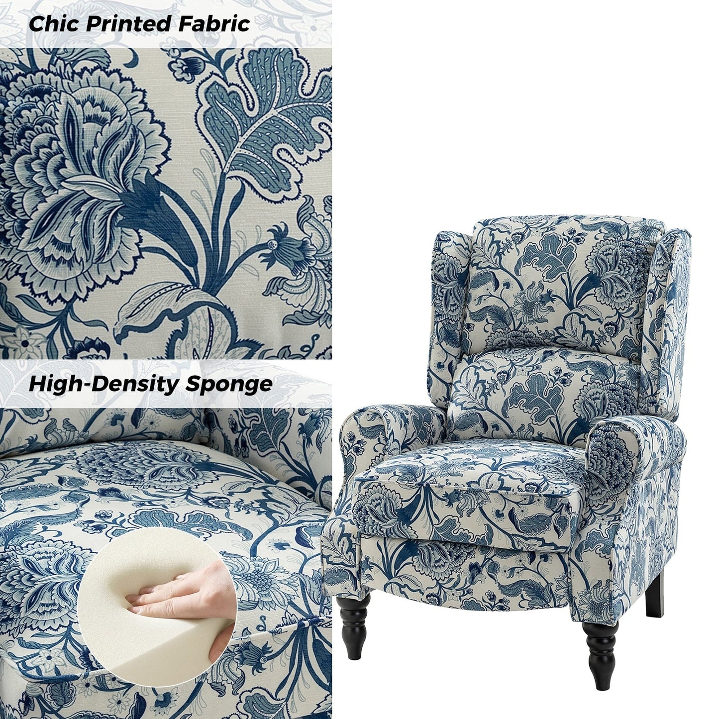 Olympus Upholstered Classic Manual Wingback Recliner with Solid Wood Legs by HULALA HOME