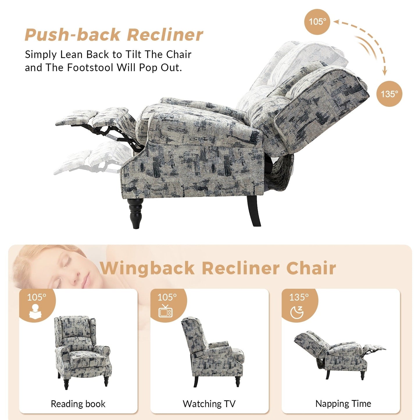 Olympus Upholstered Classic Manual Wingback Recliner with Solid Wood Legs by HULALA HOME
