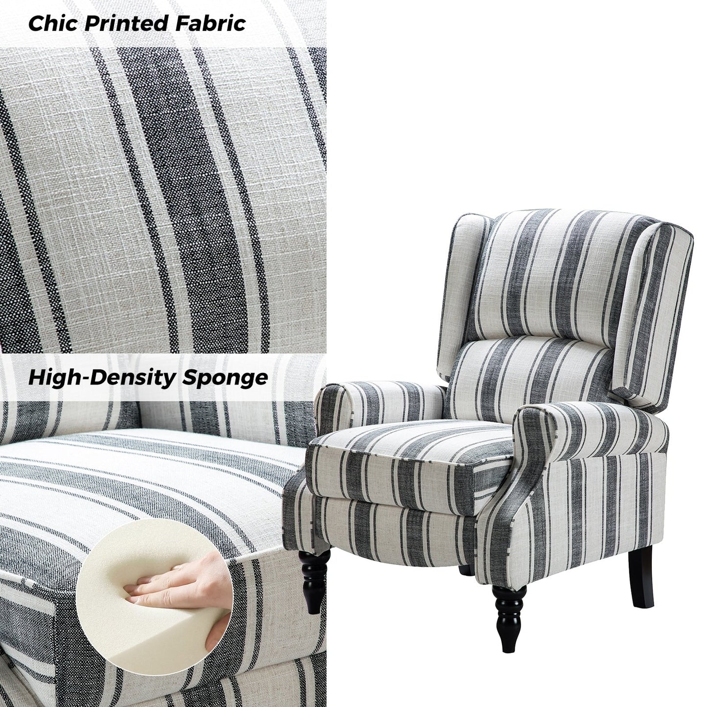 Olympus Upholstered Classic Manual Wingback Recliner with Solid Wood Legs by HULALA HOME