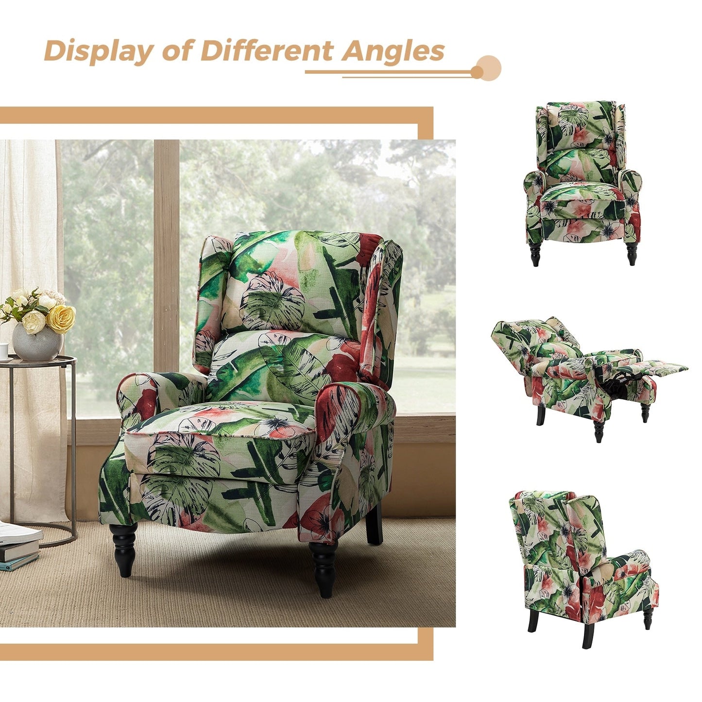 Olympus Upholstered Classic Manual Wingback Recliner with Solid Wood Legs by HULALA HOME