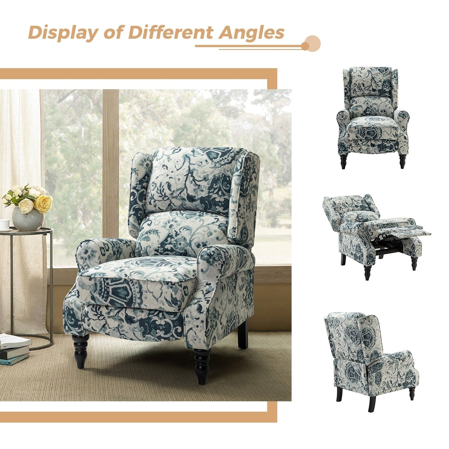 Olympus Upholstered Classic Manual Wingback Recliner with Solid Wood Legs by HULALA HOME
