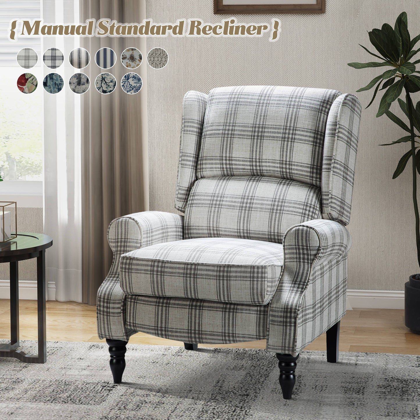 Olympus Upholstered Classic Manual Wingback Recliner with Solid Wood Legs by HULALA HOME