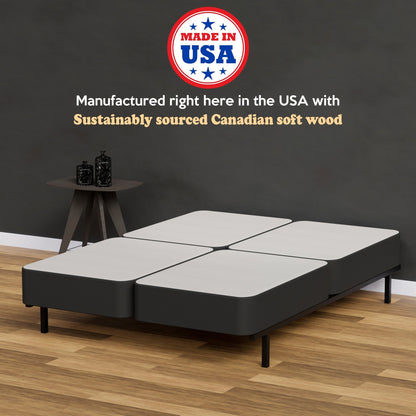 Onetan 4-Inch Wooden Box Spring, Low Profile Split Bed Foundation Ideal for Mattress, No Assembly Needed, White & black.