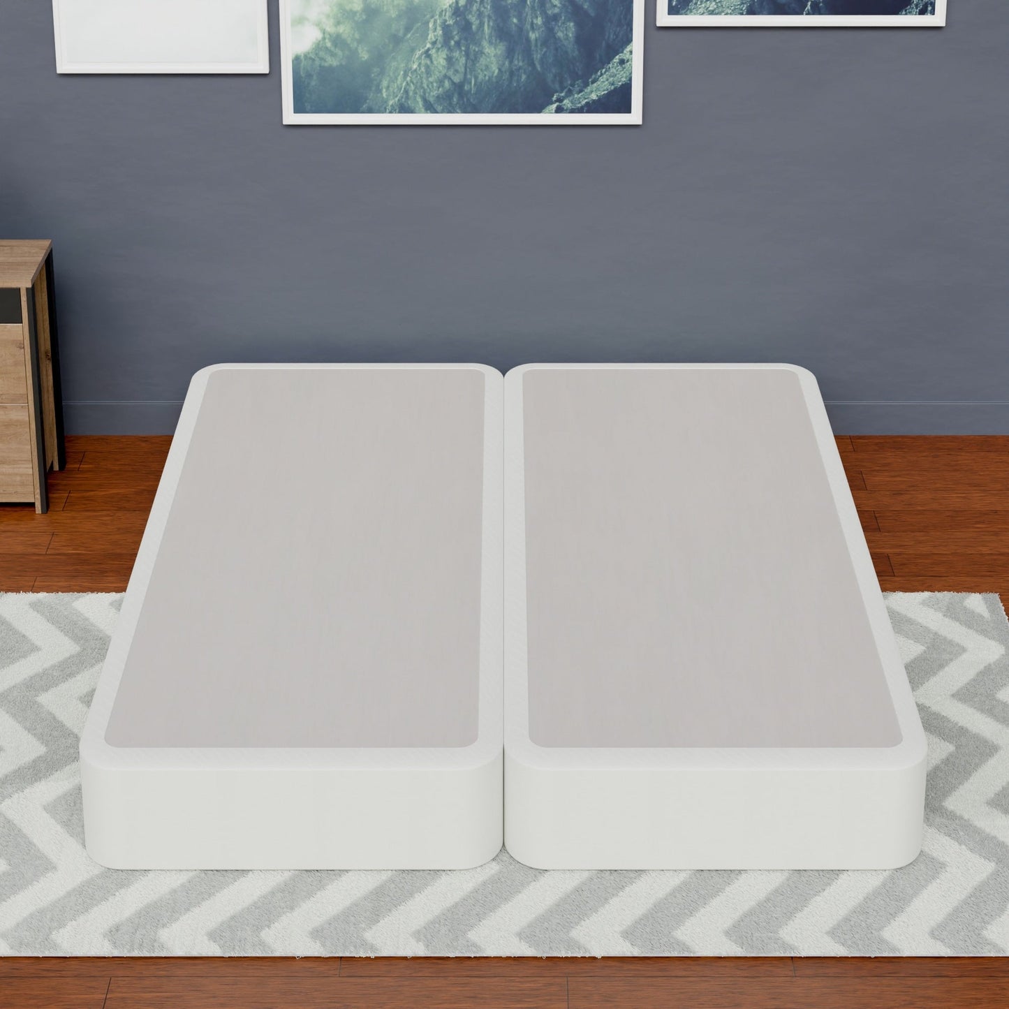 Onetan 4-Inch Wooden Box Spring, Low Profile Split Bed Foundation Ideal for Mattress, No Assembly Needed, White.